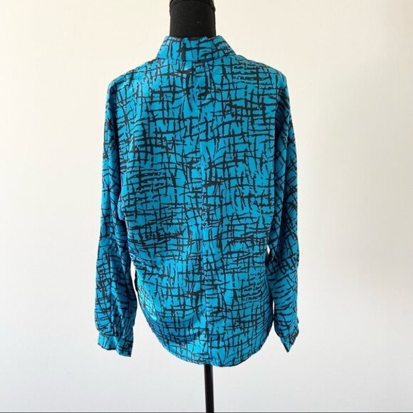 Vintage Les Modes JMS Abstract Check Print Button Down Blouse - Picture 3 of 13